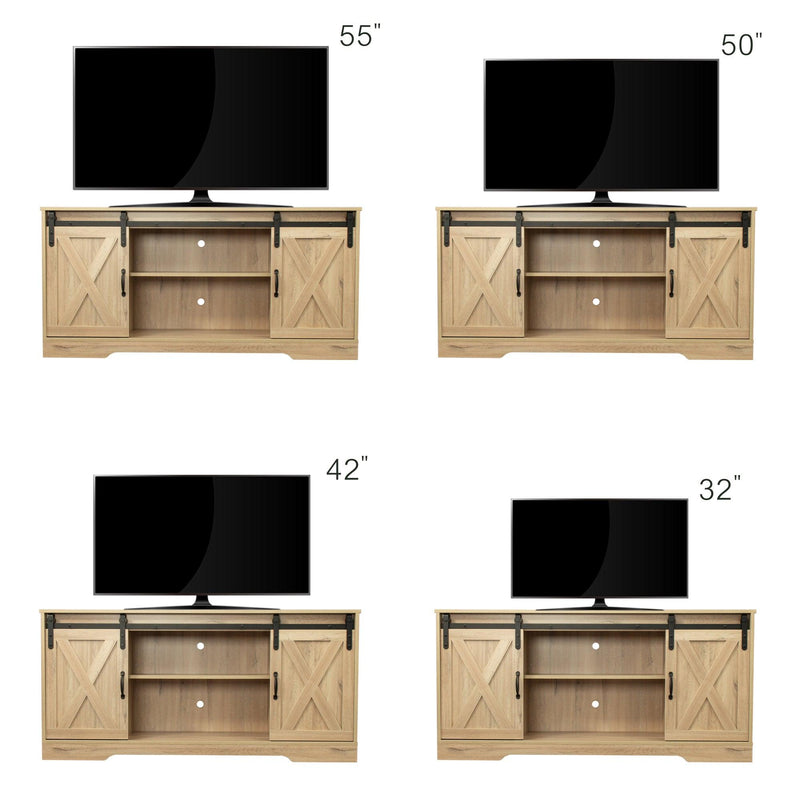 TV Stand Sliding Barn DoorModern&Farmhouse Wood Entertainment Center,Storage Cabinet Table Living Room with Adjustable Shelves for TVs Up to 65", Rustic Oak - Urban Living Furniture (Los Angeles, CA)