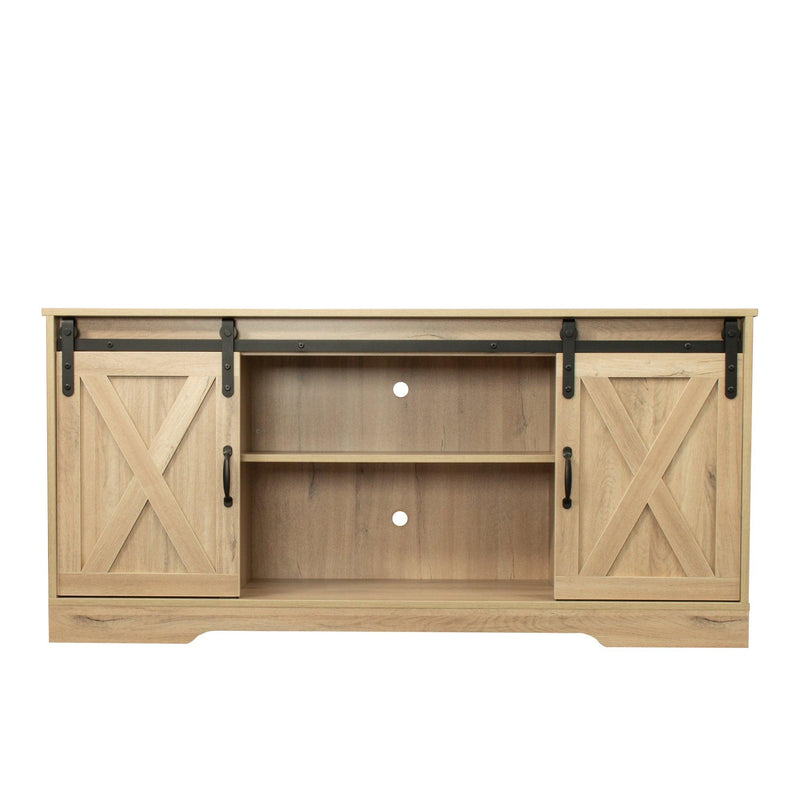 TV Stand Sliding Barn DoorModern&Farmhouse Wood Entertainment Center,Storage Cabinet Table Living Room with Adjustable Shelves for TVs Up to 65", Rustic Oak - Urban Living Furniture (Los Angeles, CA)