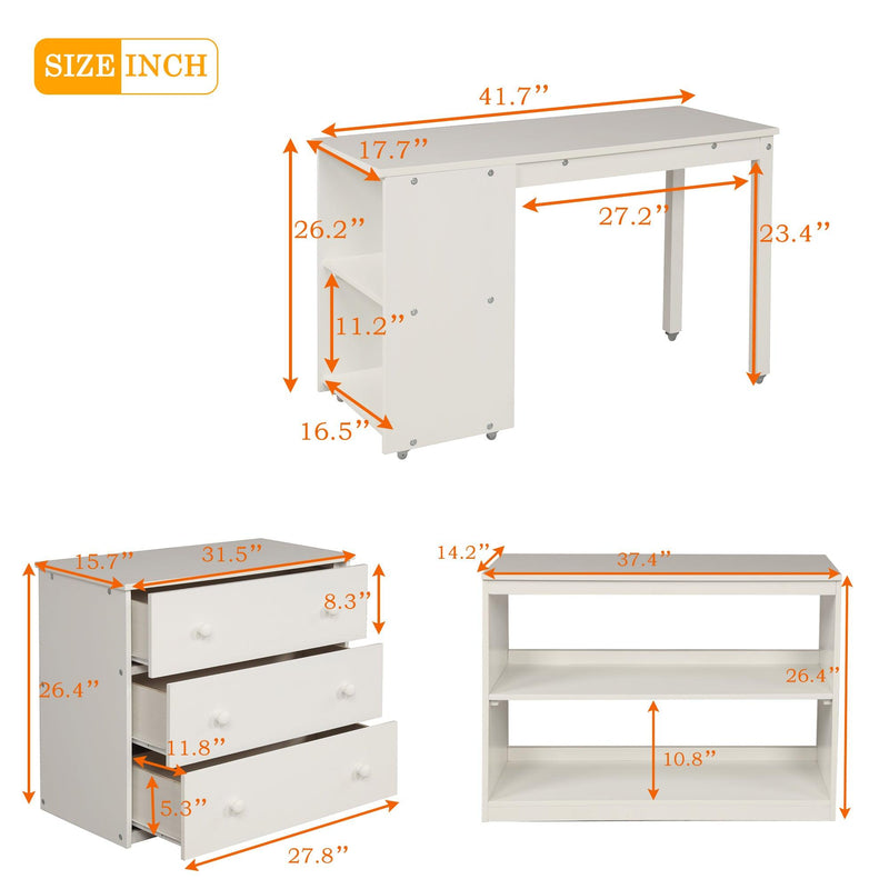 Low Study Twin Loft Bed with Cabinet and Rolling Portable Desk - White - Urban Living Furniture (Los Angeles, CA)