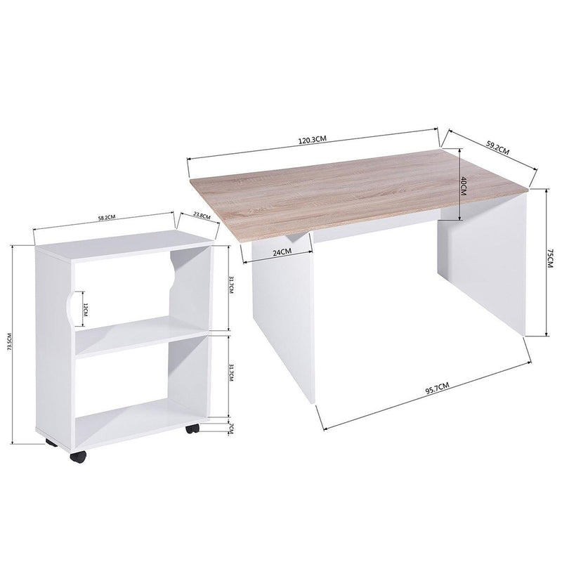 47.4" L Computer Desk with movable bookcase, oak & white - Urban Living Furniture (Los Angeles, CA)