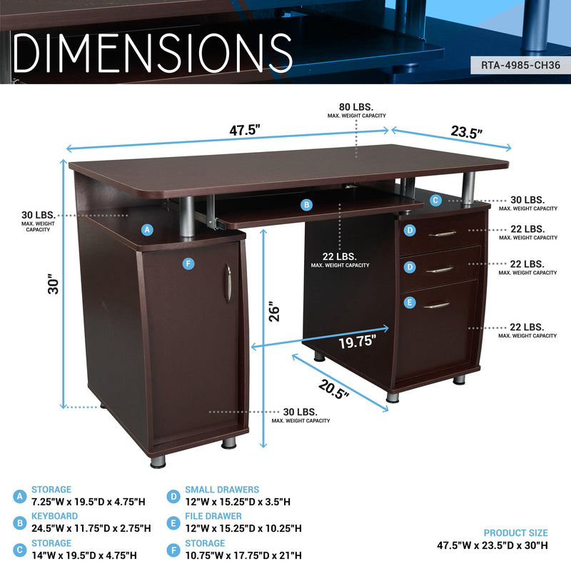 Techni Mobili Complete Workstation Computer Desk withStorage, Chocolate - Urban Living Furniture (Los Angeles, CA)