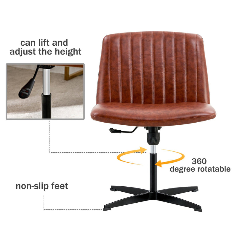 Office chair Brown PU Material. Home Computer Chair Office Chair Adjustable 360 °Swivel Cushion Chair With Black Foot Swivel Chair Makeup Chair Study Desk Chair. No Wheels - Urban Living Furniture (Los Angeles, CA)