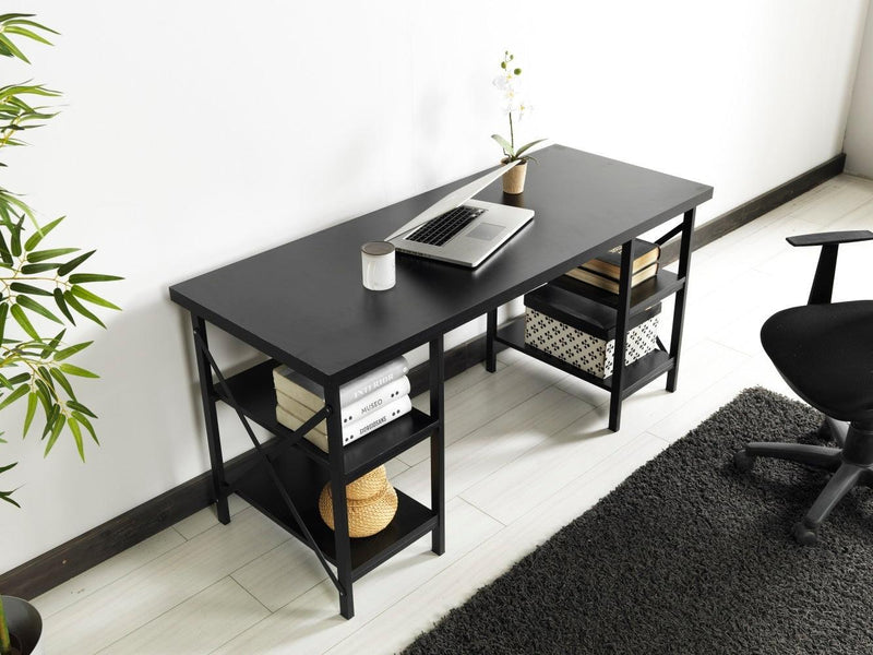 Furnish Home Store Buket Metal Frame 60" Extra Wide Wood Top 4 Shelves Writing and Computer Desk for Home Office, Black - Urban Living Furniture (Los Angeles, CA)