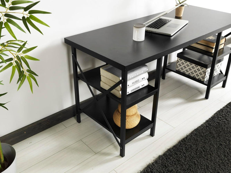 Furnish Home Store Buket Metal Frame 60" Extra Wide Wood Top 4 Shelves Writing and Computer Desk for Home Office, Black - Urban Living Furniture (Los Angeles, CA)