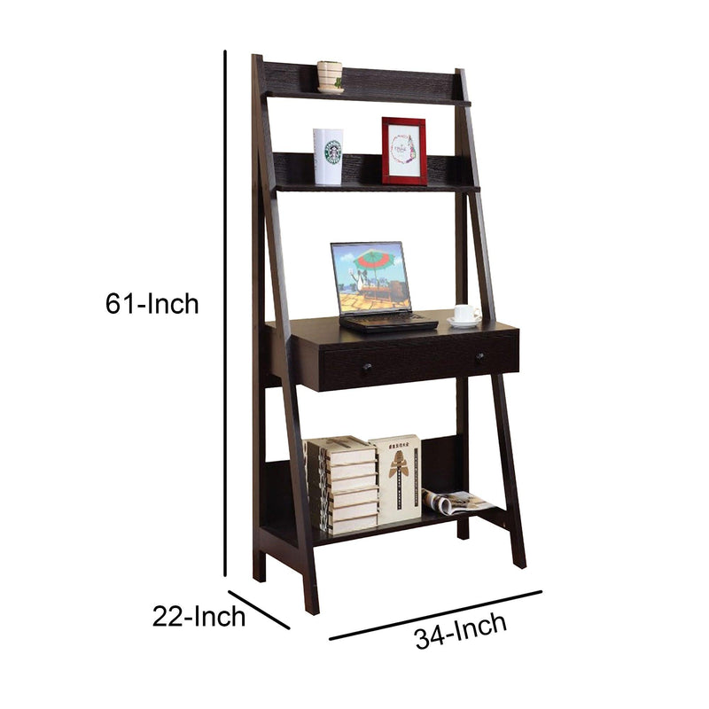 Contemporary Style Ladder Home Office Desk With 3 Open Shelves and 1 Drawer, Brown - Urban Living Furniture (Los Angeles, CA)