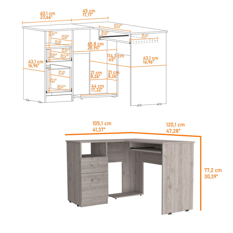 Glendale 2-Drawer 1-Shelf L-Shaped Computer Desk Light Grey - Urban Living Furniture (Los Angeles, CA)