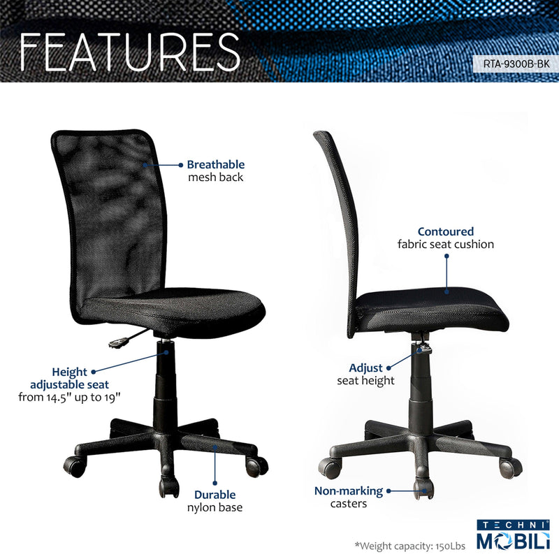 Techni Mobili Mesh Task Office Chair, Black - Urban Living Furniture (Los Angeles, CA)