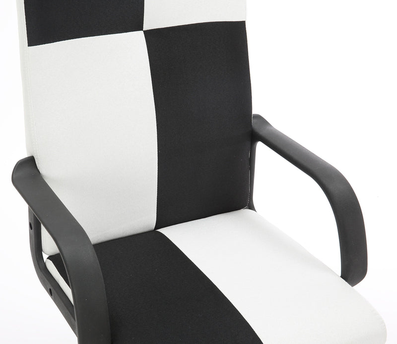 Chessboard office chair, office chair with adjustable backrest armrest, suitable for office, dormitory and study (black and white)