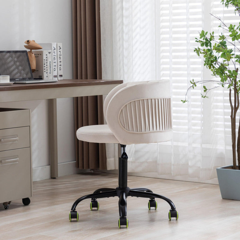 Zen Zone Velvet Leisure office chair, suitable for study and office, can adjust the height, can rotate 360 degrees, with pulley, Off-White - Urban Living Furniture (Los Angeles, CA)