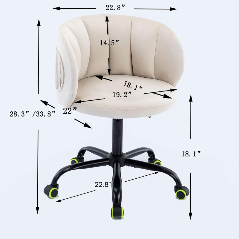 Zen Zone Velvet Leisure office chair, suitable for study and office, can adjust the height, can rotate 360 degrees, with pulley, Off-White