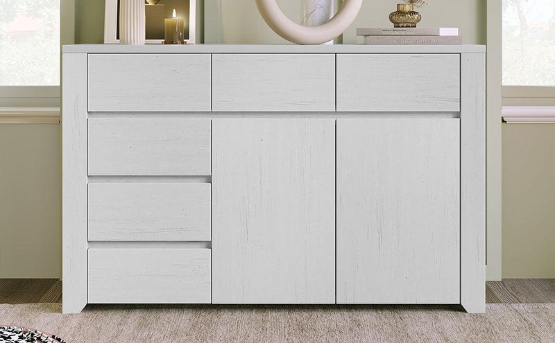 Simple Style Manufacture Wood Dresser with Wood Grain Sticker Surfaces Six Drawers and Two Level Cabinet LargeStorage Space for Living Room Bedroom Guest Room Children’s Room, Stone Gray
