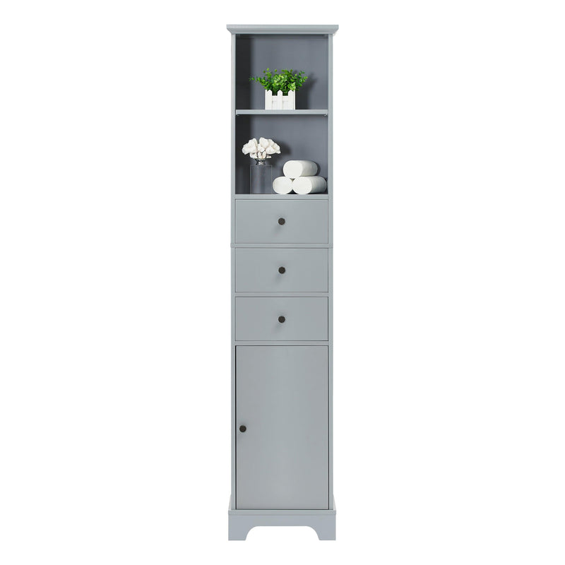 Grey Tall Bathroom Cabinet, FreestandingStorage Cabinet with 3 Drawers and Adjustable Shelf, MDF Board with Painted Finish - Urban Living Furniture (Los Angeles, CA)