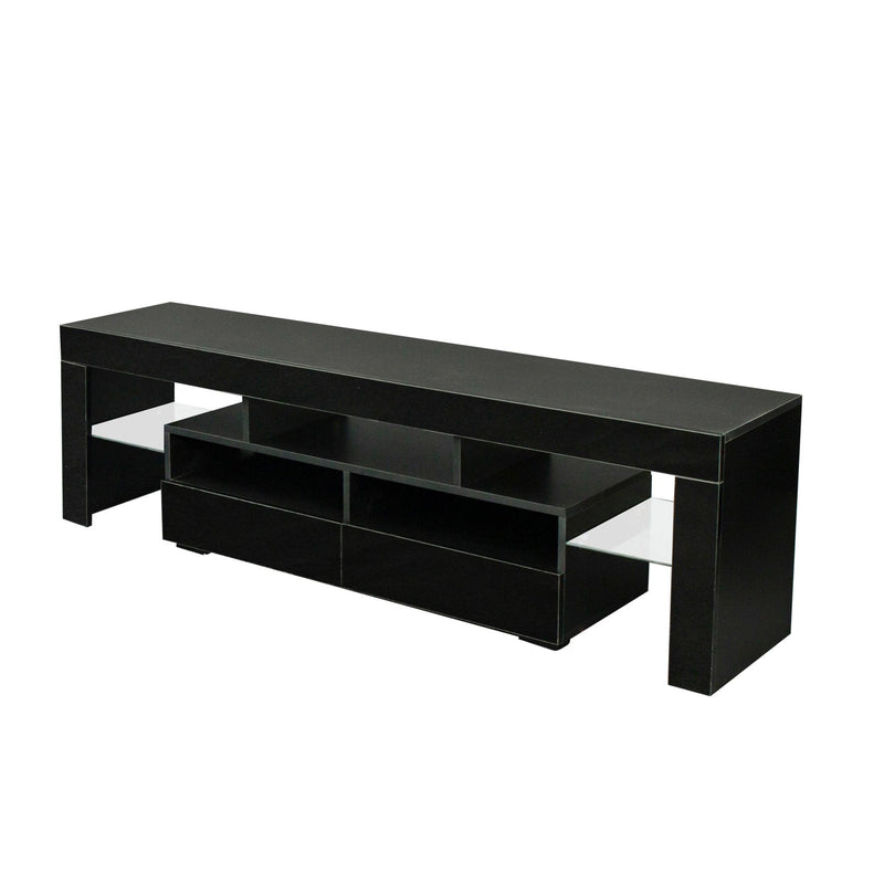 Living Room Furniture TV Stand Cabinet with 2 Drawers & 2 open shelves,20-color RGB LED lights with remote,Black