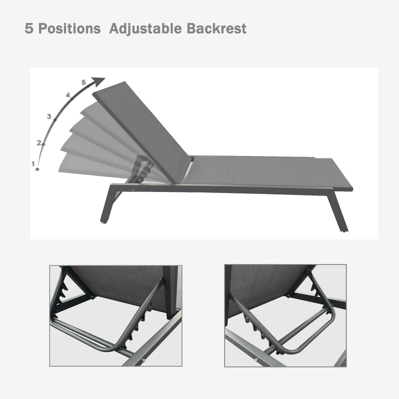 2 PCS Outdoor Chaise Lounge Adjustable Aluminum Recliner Chair - Gray - Urban Living Furniture (Los Angeles, CA)