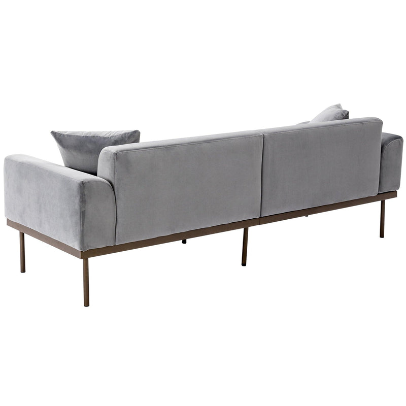 Modern Velvet Sofa with Metal Legs,Loveseat Sofa Couch with Two Pillows for Living Room and Bedroom,Grey