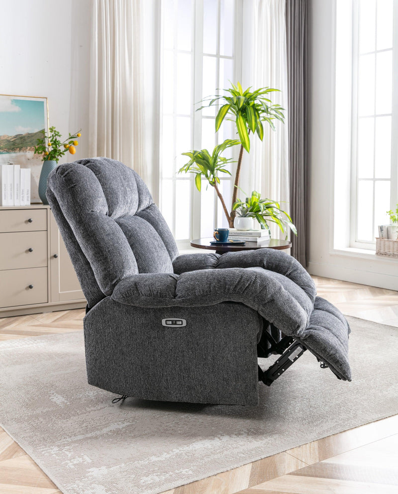 Electric Power Recliner Chairs with USB Charge Port, Electric Reclining Recliner with Upholstered Seat, Overstuffed Reclining Sofa Recliner for Living Room Bedroom (Dark Grey) - Urban Living Furniture (Los Angeles, CA)