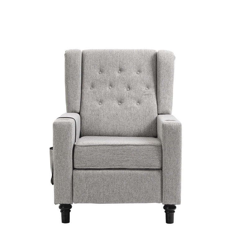 Arm Pushing Recliner Chair,Modern Button Tufted Wingback Push Back Recliner Chair, Living Room Chair Fabric Pushback Manual Single Reclining Sofa Home Theater Seating for Bedroom,Light Gray