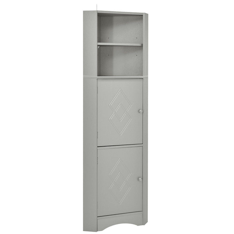 Tall Bathroom Corner Cabinet, FreestandingStorage Cabinet with Doors and Adjustable Shelves, MDF Board, Gray