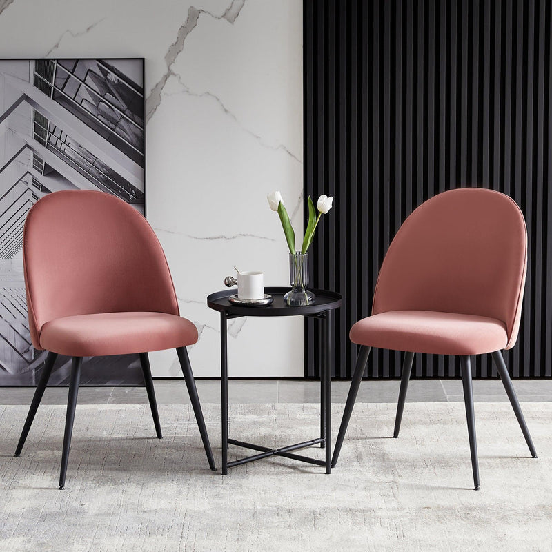 Dining Chair, Pink Velvet, Metal Black legs, Set of 2 Side Chairs - Urban Living Furniture (Los Angeles, CA)