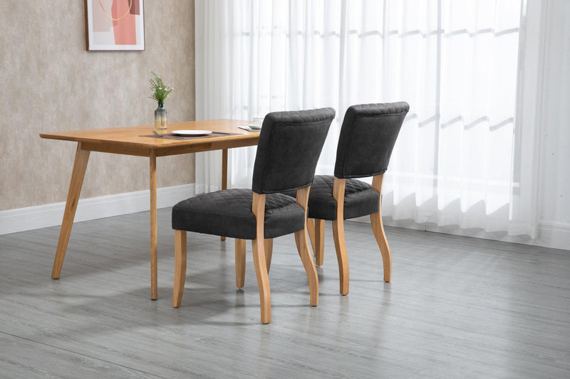 Upholstered Diamond Stitching Leathaire Dining Chair with Solid Wood Legs Gray