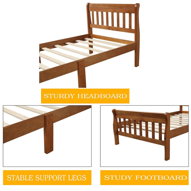 Wood Platform Bed Twin Bed Frame Panel Bed Mattress Foundation Sleigh Bed with Headboard/Footboard/Wood Slat Support