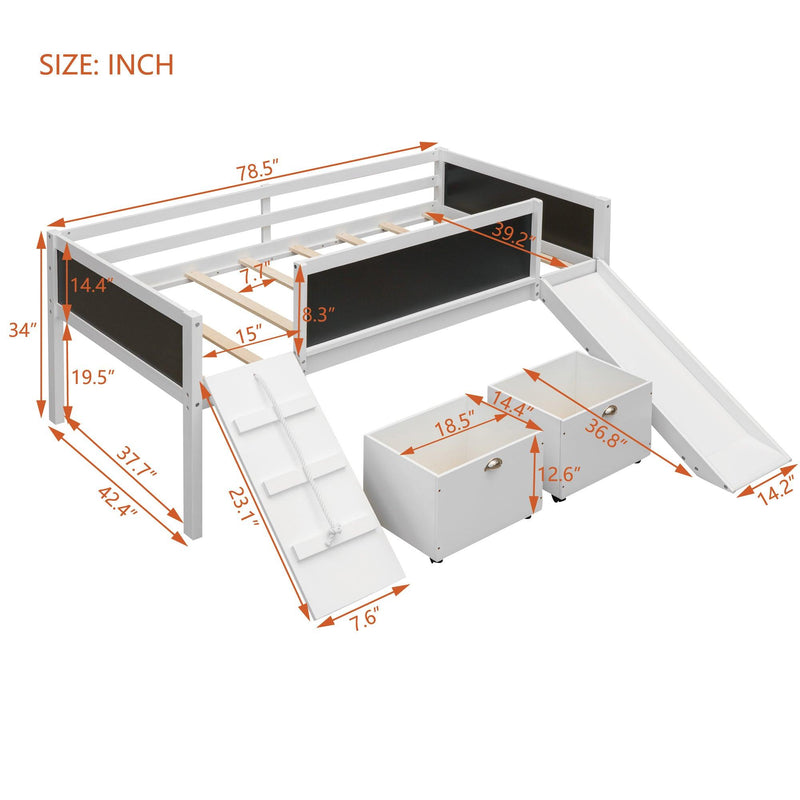 Twin size Loft Bed Wood Bed with TwoStorage Boxes - White - Urban Living Furniture (Los Angeles, CA)