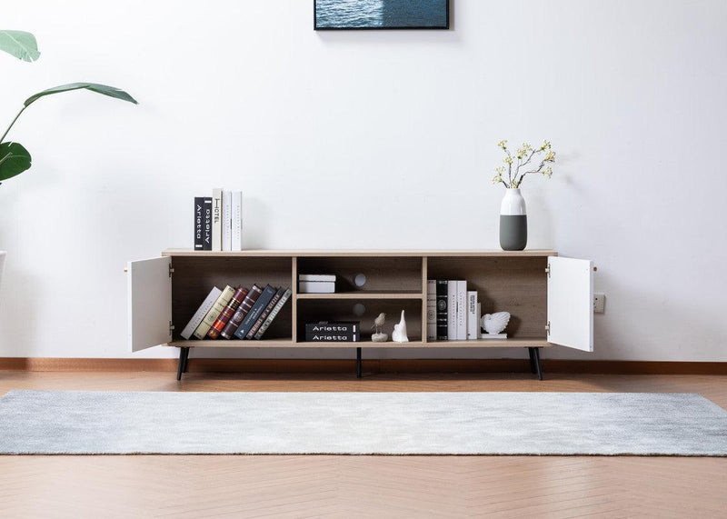 Aurora Light Brown Wood Finish TV Stand with 2 White Cabinets and Modular Shelves - Urban Living Furniture (Los Angeles, CA)