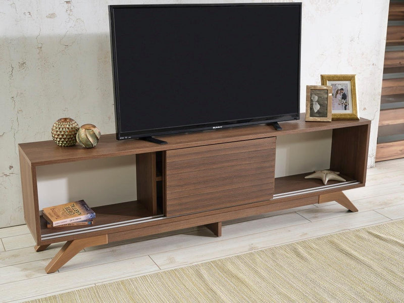 Luxia Mid CenturyModern Tv Stand 2 Sliding Door Cabinet 2 Shelves 67 inch Tv Unit, Walnut - Urban Living Furniture (Los Angeles, CA)