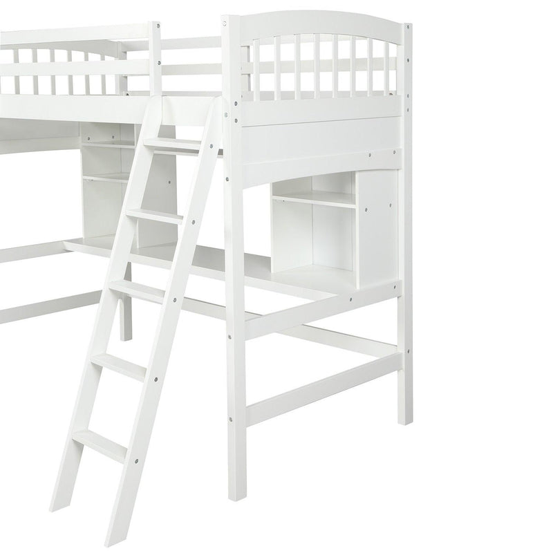 Twin size Loft Bed withStorage Shelves, Desk and Ladder, White - Urban Living Furniture (Los Angeles, CA)