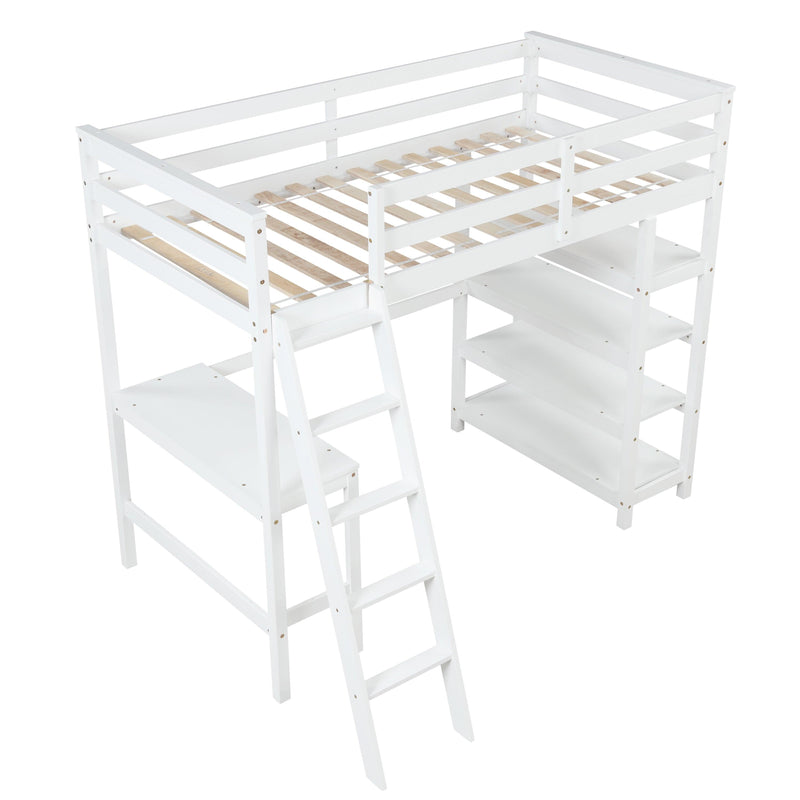 Twin Loft Bed with desk,ladder,shelves , White - Urban Living Furniture (Los Angeles, CA)