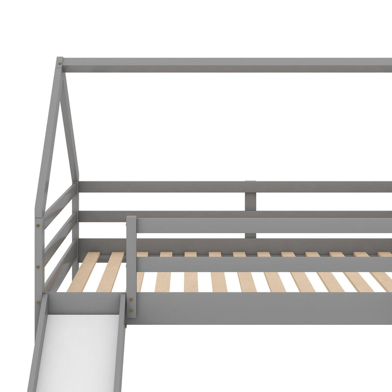 Twin Size Bunk House Bed with Slide and Ladder,Gray - Urban Living Furniture (Los Angeles, CA)