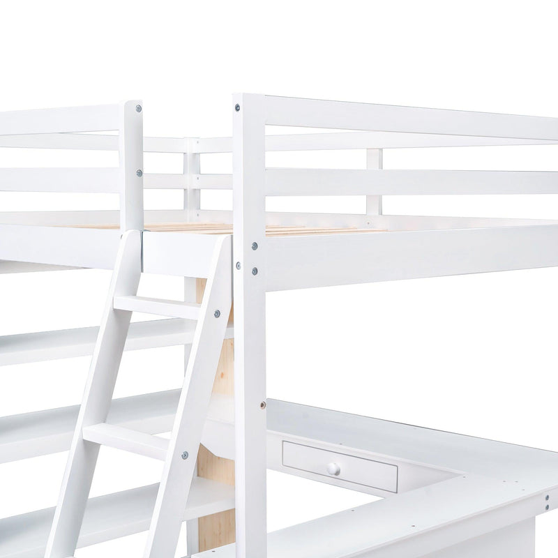 Full Size Loft Bed with Ladder, Shelves, and Desk, White - Urban Living Furniture (Los Angeles, CA)