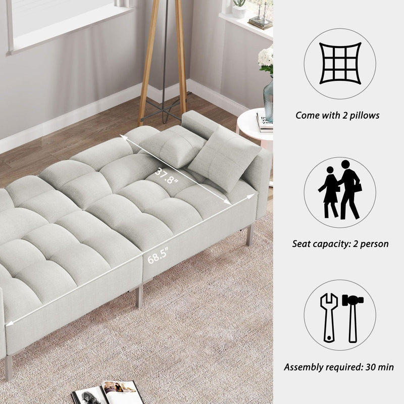 74.8"  Linen UpholsteredModern Convertible Folding Futon Sofa Bed for Compact Living Space, Apartment, Dorm