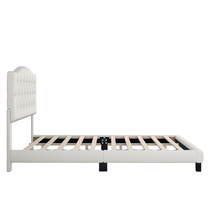 Upholstered Platform Bed with Saddle Curved Headboard and Diamond Tufted Details, Queen, Beige - Urban Living Furniture (Los Angeles, CA)