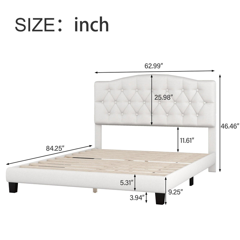 Upholstered Platform Bed with Saddle Curved Headboard and Diamond Tufted Details, Queen, Beige - Urban Living Furniture (Los Angeles, CA)