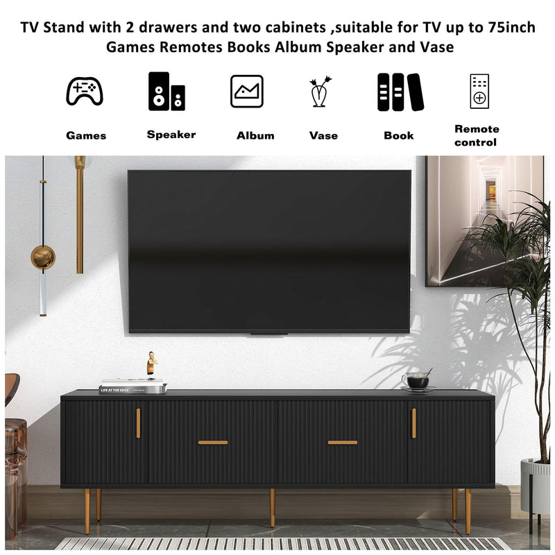 Modern TV Stand with 5 Champagne Legs - Durable, Stylish and Spacious，TVS Up to 75'' - Urban Living Furniture (Los Angeles, CA)