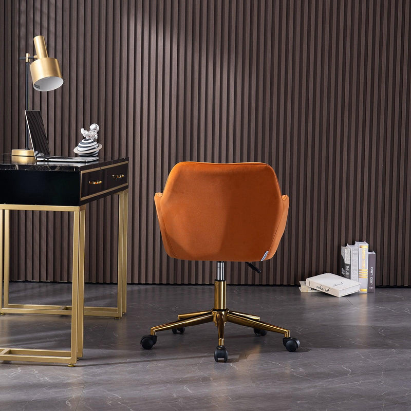 Modern Velvet Fabric Material Adjustable Height 360 revolving Home Office Chair with Gold Metal Legs and Universal Wheels for Indoor,Orange - Urban Living Furniture (Los Angeles, CA)