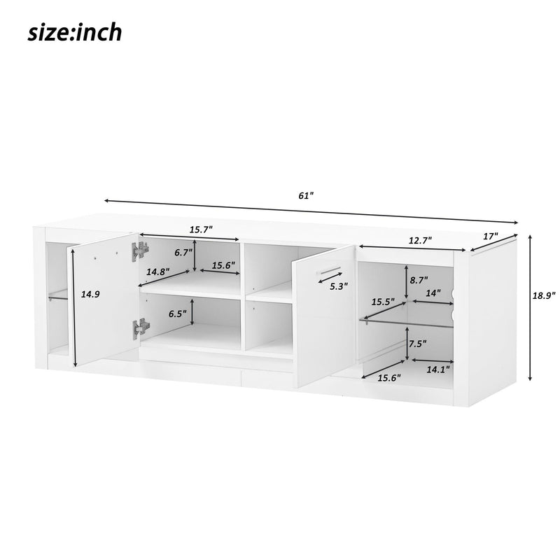 Modern TV Stand with 2 Tempered Glass Shelves, High Gloss Entertainment Center for TVs Up to 70”, Elegant TV Cabinet with LED Color Changing Lights for Living Room, Black - Urban Living Furniture (Los Angeles, CA)