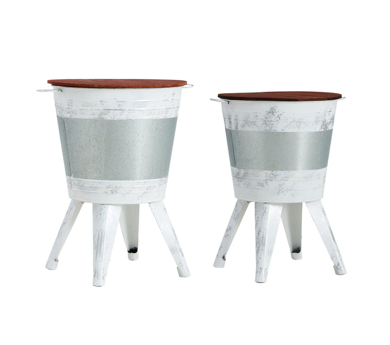 Farmhouse Rustic Distressed Metal Accent Cocktail Table with wood top-WHT, Set of 2 - Urban Living Furniture (Los Angeles, CA)