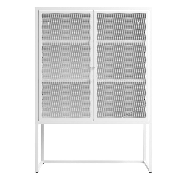 47.2 inches high MetalStorage Cabinet with 2 Mesh Doors, Suitable for Office, Dining Room and Living Room, White