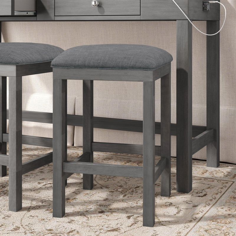 4-Piece Counter Height Table Set with Socket and Fabric Padded Stools, Gray - Urban Living Furniture (Los Angeles, CA)