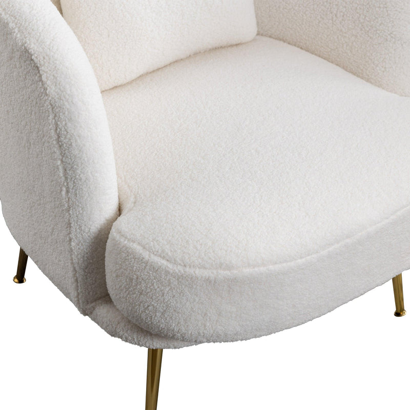 30.32"W Accent Chair Upholstered Curved Backrest Reading Chair Single Sofa Leisure Club Chair with Golden Adjustable Legs For Living Room Bedroom Dorm Room (Ivory Boucle) - Urban Living Furniture (Los Angeles, CA)