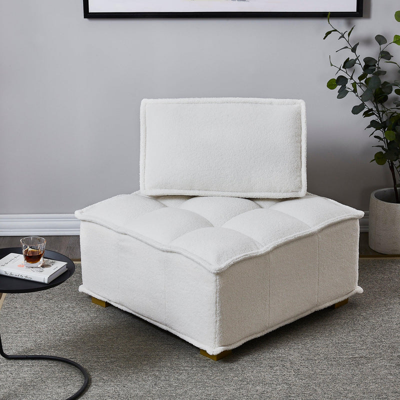 Lazy sofa ottoman with ld wooden legs teddy fabric (White)