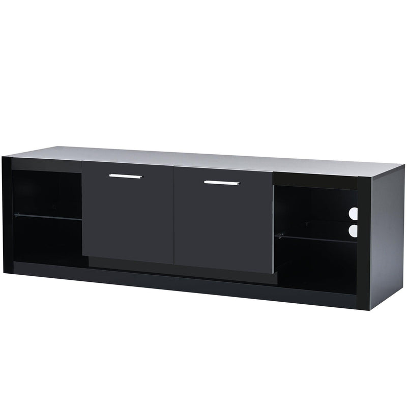 Modern TV Stand with 2 Tempered Glass Shelves, High Gloss Entertainment Center for TVs Up to 70”, Elegant TV Cabinet with LED Color Changing Lights for Living Room, Black - Urban Living Furniture (Los Angeles, CA)