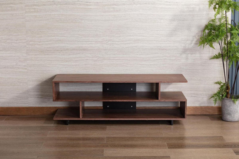 Iris Brown Walnut Finish TV Stand with 2 Levels of Shelves and Black Legs - Urban Living Furniture (Los Angeles, CA)