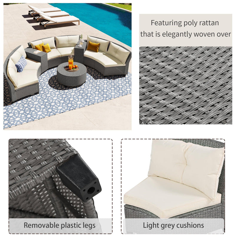 6 - Person Fan-shaped Rattan Suit Combination with Cushions and Table,Suitable for Garden - Urban Living Furniture (Los Angeles, CA)