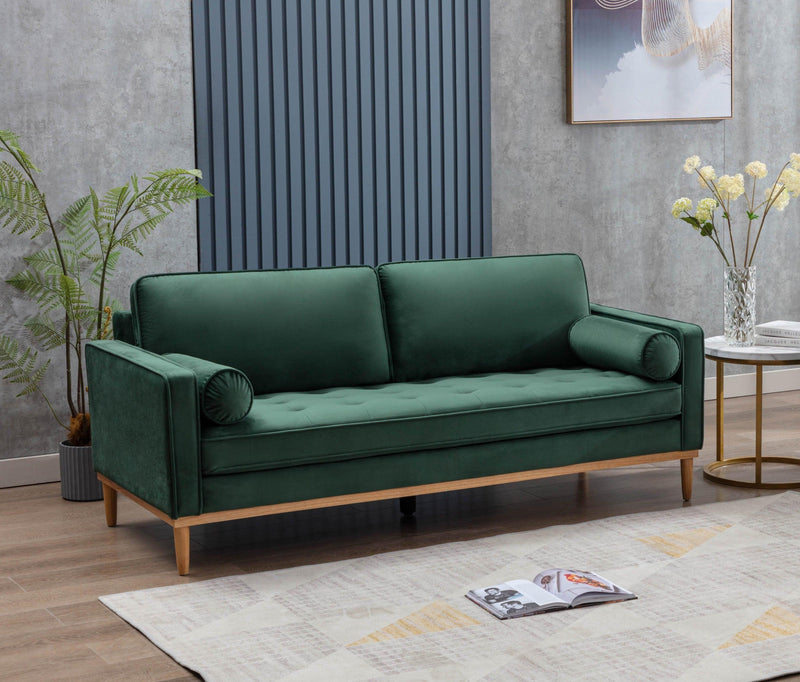 Fancy Style Living Room Furniture Green Velvet 1pc Sofa with Wooden Legs Pocket Coils Seating - Urban Living Furniture (Los Angeles, CA)