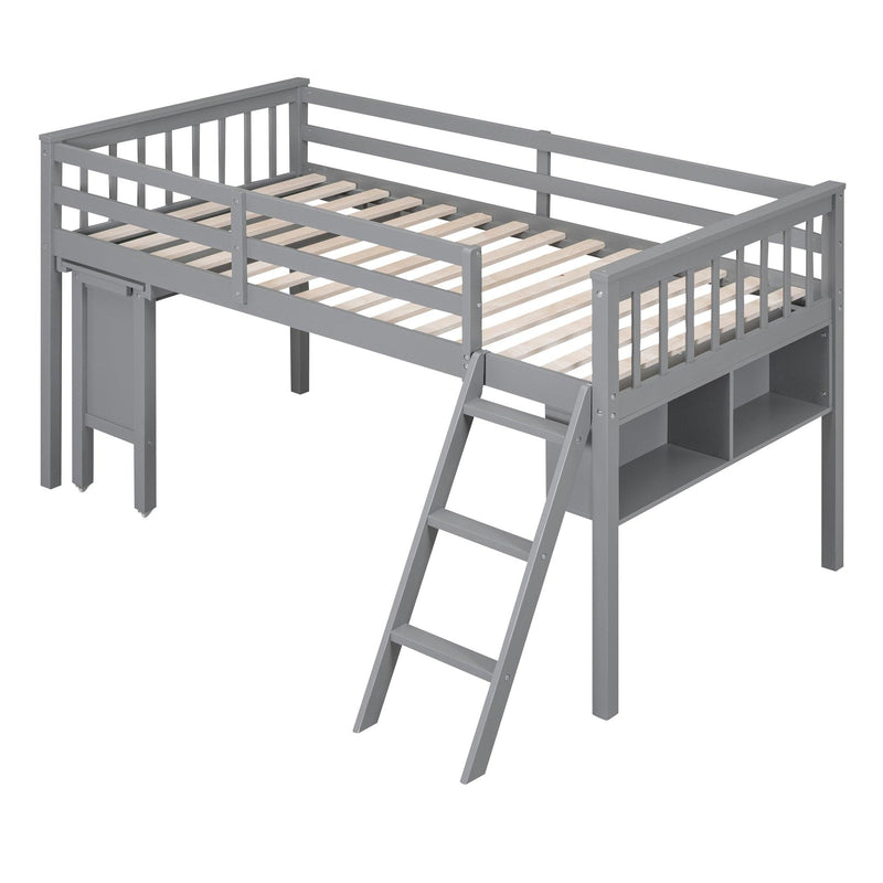 Twin Size Loft Bed With Removable Desk and Cabinet, Gray - Urban Living Furniture (Los Angeles, CA)