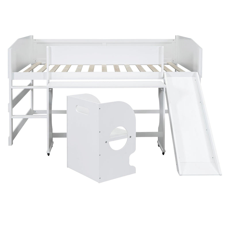 Low Study Full Loft Bed with Rolling Portable Desk and Chair,Multiple Functions Bed- White - Urban Living Furniture (Los Angeles, CA)