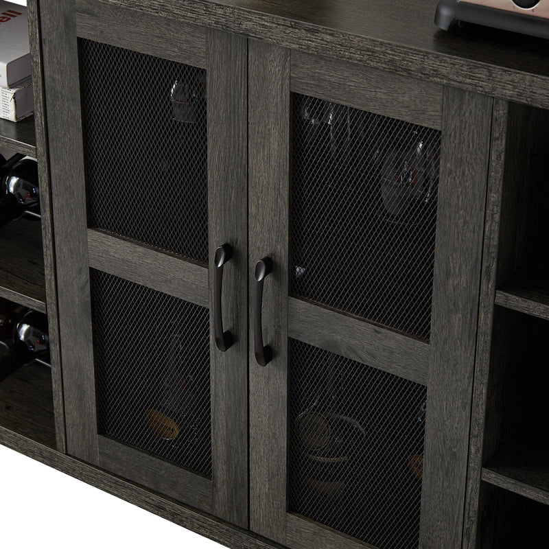 Industrial Wine Bar Cabinet, LiquorStorage Credenza, Sideboard with Wine Racks & Stemware Holder (Dark Grey, 55.12''w x 13.78''d x 30.31' ' h)